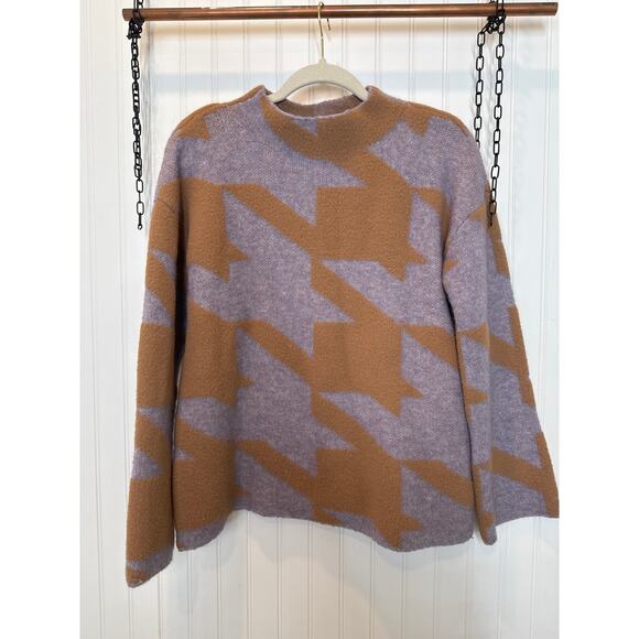 Ann Taylor Houndstooth Jacquard Mock Neck Sweater Brown Pullover Womens Size XS - Picture 2 of 7